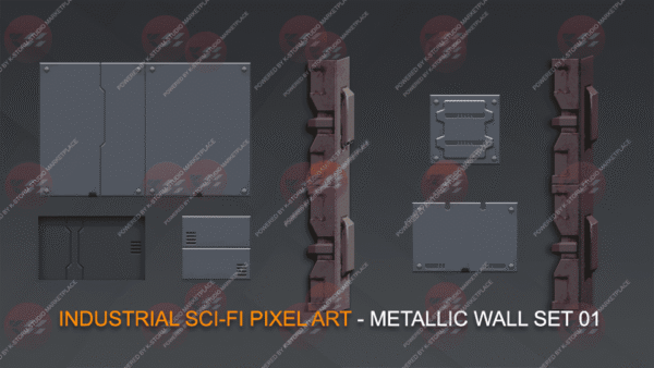 Modular Wall metallic panels sprites in Pixelart - Set 01 ...