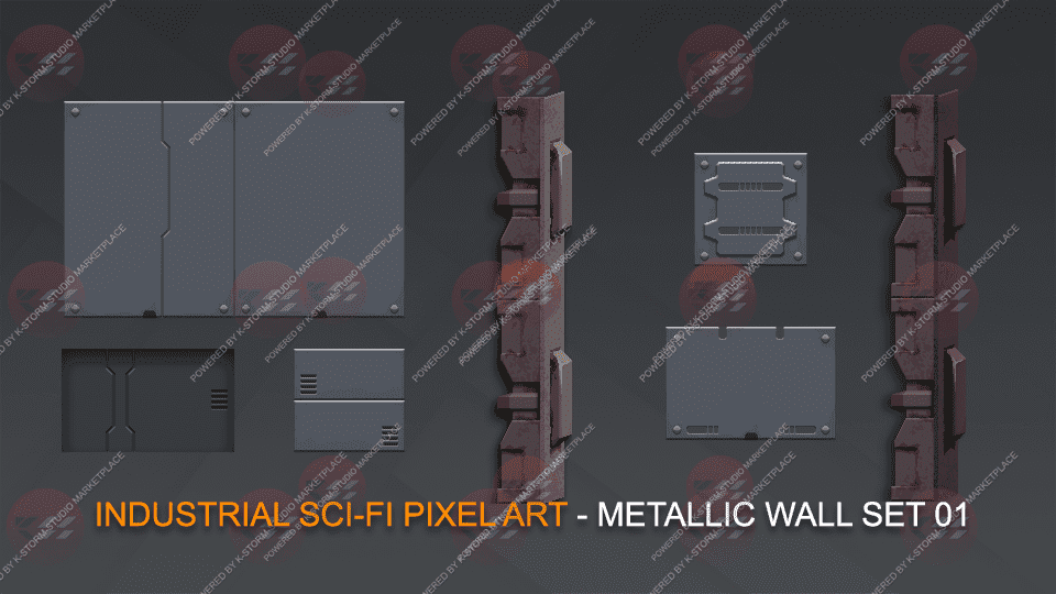 modular wall sprites collection scifi pixelart - set 01