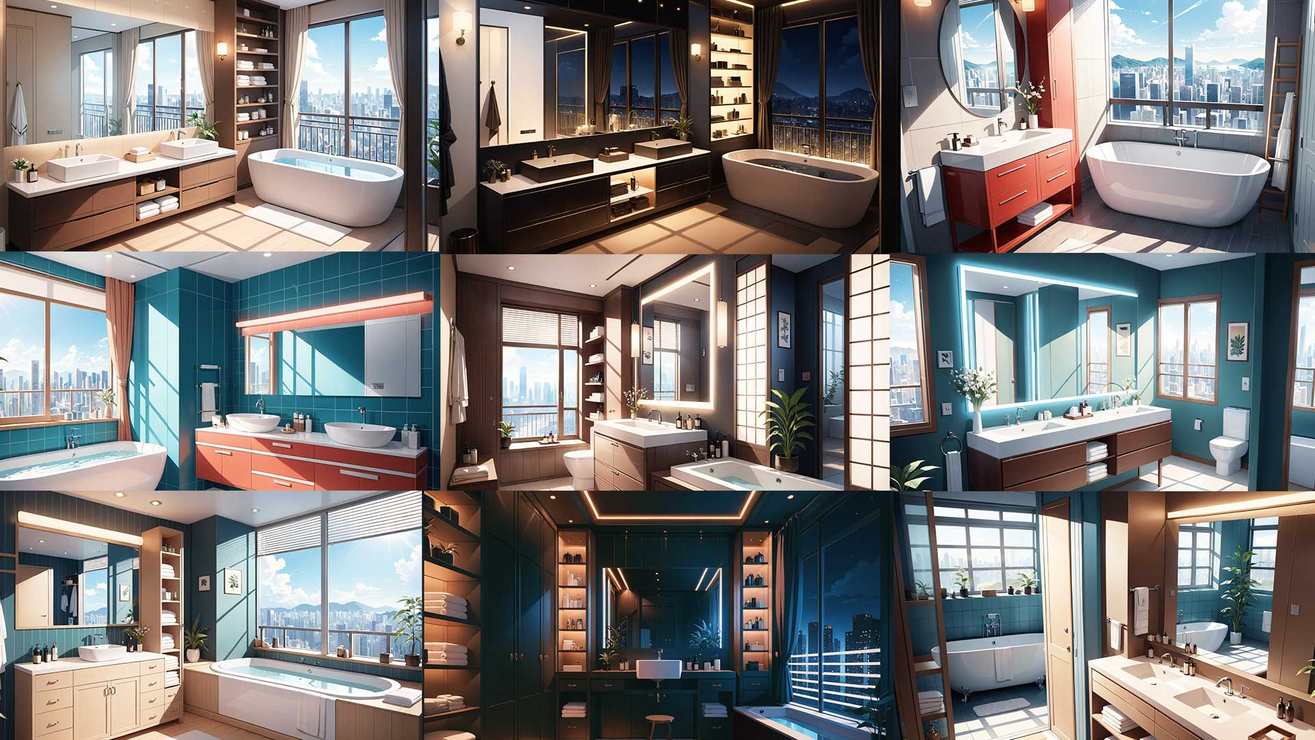 Modern Japanese Bathrooms set 1 Visual Novel Backgrounds by K Storm Studio ltd