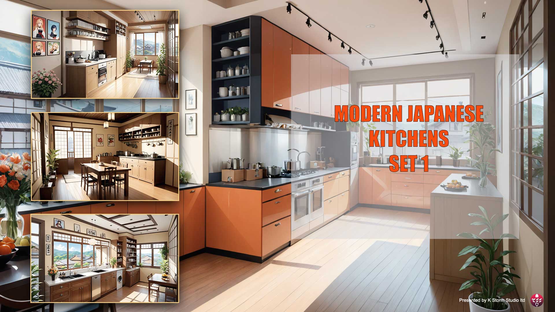 Modern Japanese Kitchens backgrounds – 23 images for VN games